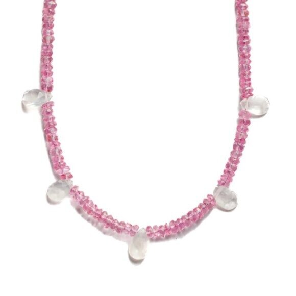 Gorgeous Pink Tourmaline & Moonstone Necklace Unique Handmade Necklace Beautiful - Picture 1 of 14